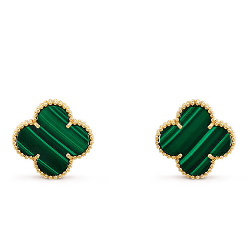 Van Cleef & Arpels/梵克雅寶 經典MagicAlhambra?系列  18K金黃金鑲嵌孔雀石耳釘 VCARO3MH00