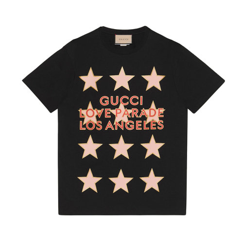 GUCCI/古馳 22年春夏新款 愛的進(jìn)行曲系列 女士黑色純棉星星印花短袖T恤615044XJEQI1082