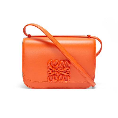 LOEWE/羅意威 22秋冬新款 Goya系列 女士小號橙色絲綢牛皮革磁扣壓紋標志亮面同色配件調(diào)節(jié)肩帶肩背斜挎包A896N09X15-9100