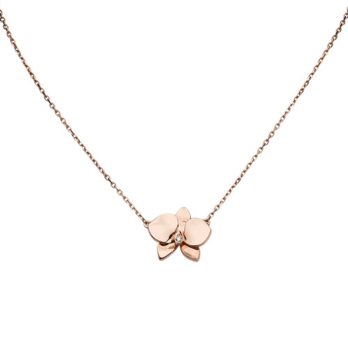 CARTIER/卡地亞 經典CARESSE D’ORCHIDéES系列 中號18K金玫瑰金鑲嵌鉆石花朵項鏈B7015500