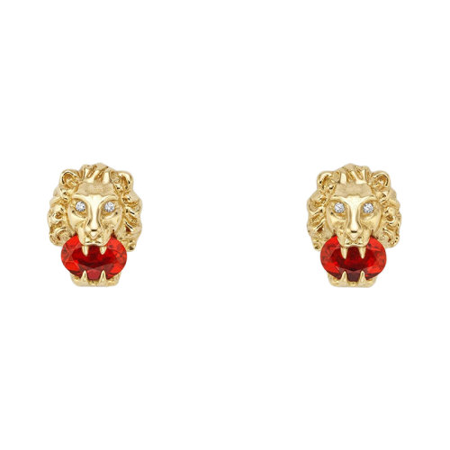 GUCCI/古馳  鑲鉆和火紅蛋白石18K金黃金獅子頭耳環 609866J5C308036