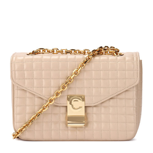 CELINE/賽琳女士鏈條logo印字單肩斜挎ins風背包皮革187253BFC女包