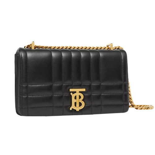 BURBERRY/博柏利 22新款 Lola系列 女士小號(hào)黑色羔羊皮半硬質(zhì)絎縫包拋光金色鏈條TB字母組合翻蓋斜挎肩背包80595091