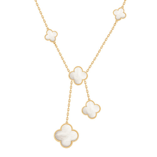 Van Cleef & Arpels/梵克雅寶 經典Magic Alhambra系列 18k金黃金白色珍珠母貝6四葉草項鏈VCARD79100