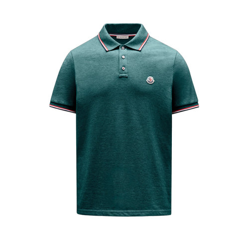 Moncler/蒙克萊 22年早春新款 男士橄欖綠色純棉三色飾邊徽標短袖POLO衫T恤H10918A7030084556875