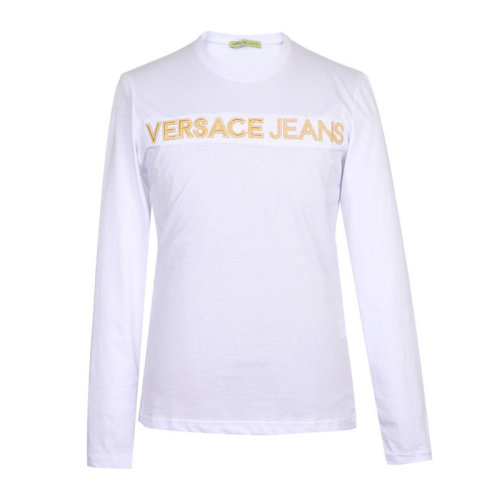 VERSACE JEANS/范思哲牛仔 男士白色棉質經典字母徽標印花裝飾圓領長袖上衣T恤 B3GSA76E-30134-003