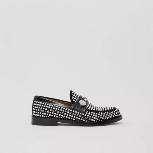  BURBERRY 22年秋冬 女士 徽標裝飾人造水晶綴飾麂皮休閑便鞋 80644351