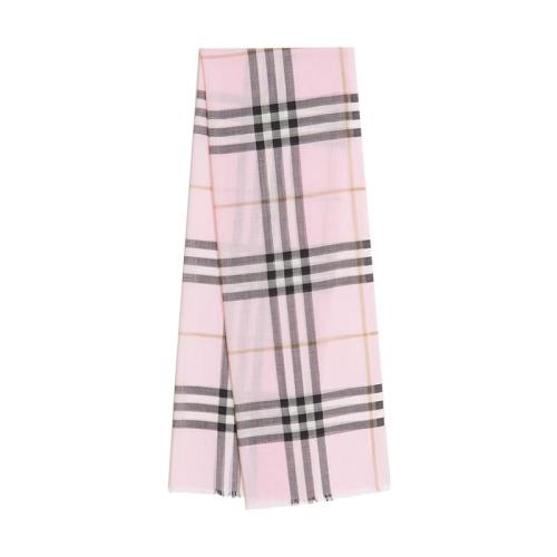 BURBERRY/博柏利 22年早春新款 男女同款淺糖果粉色羊毛桑蠶絲混紡輕盈格紋細穗流蘇圍巾80493401
