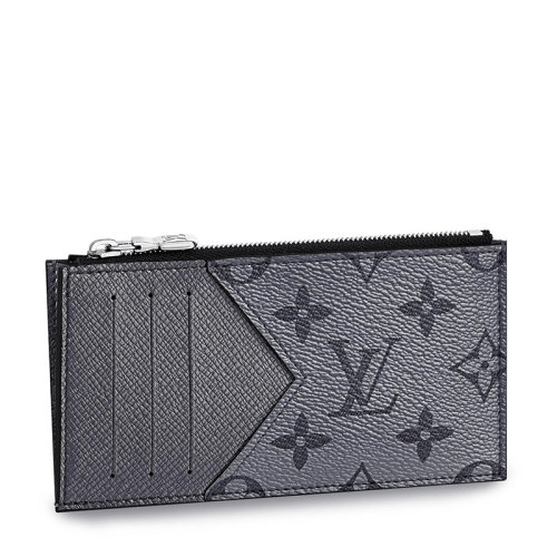 Louis Vuitton/路易威登 22春夏新款 男士灰色老花帆布配皮銀扣拉鏈開合卡夾錢包M30839