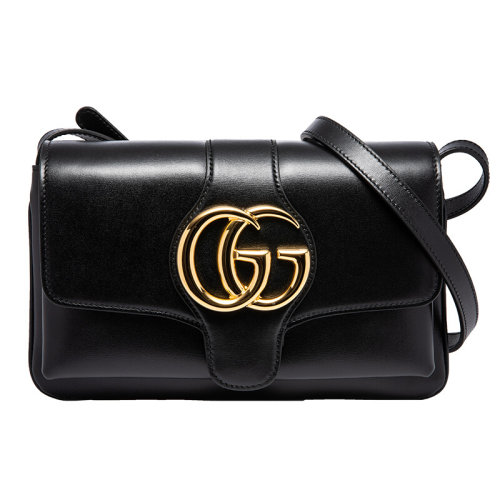GUCCI/古馳  女士 女包經典款金屬雙G翻蓋黑色皮質錢包斜挎包單肩包 550129-0V10G-1000