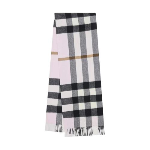BURBERRY/博柏利 22年早春新款 男女同款淺糖果粉色純羊絨格紋流蘇圍巾80497241