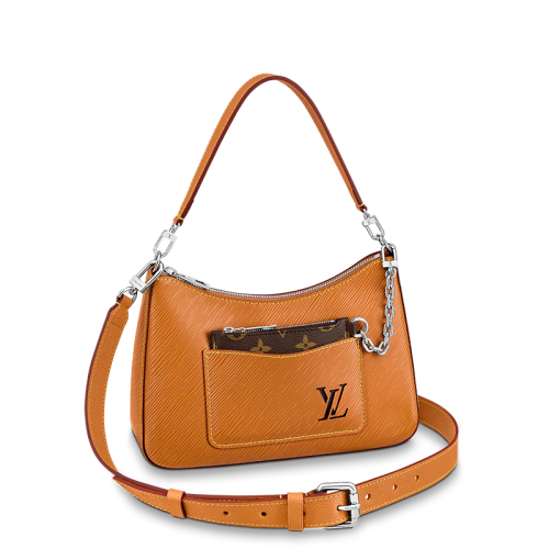 Louis Vuitton/路易威登 22春夏新款MARELLE系列 女士焦糖棕黃粒面皮革銀扣配可拆卸小袋二合一單肩斜跨手提包M80794