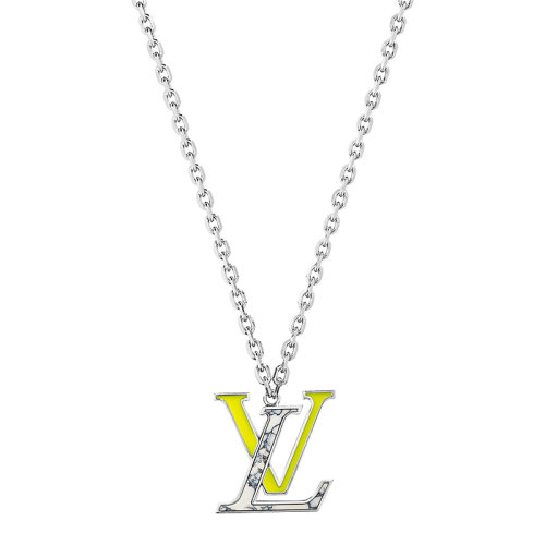 Louis Vuitton/路易威登 經典款LV COLORS系列 銀色金屬鏈條飾黃色/大理石效果樹脂徽標字母吊飾吊墜項鏈M00526