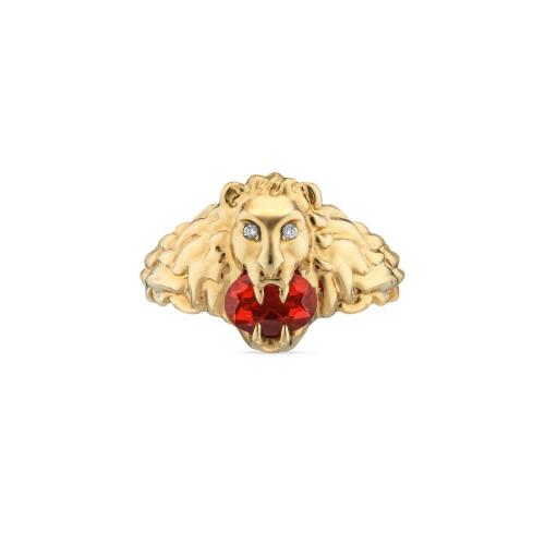  GUCCI古馳 22年秋冬 女士 蛋白石獅頭18K黃金戒指 627134 J5C30 8036