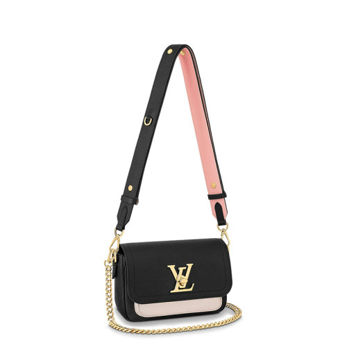 Louis Vuitton/路易威登 22春夏新款LOCKME TENDER系列 女士黑色牛皮革金扣金鏈翻蓋開合單肩斜跨手提鏈條包M58557