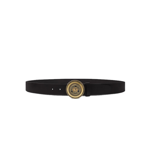 VERSACE JEANS/范思哲牛仔  男士黑色皮革時尚經典金色V字徽標搭扣皮帶腰帶  E71YA6F08-E72006-E899