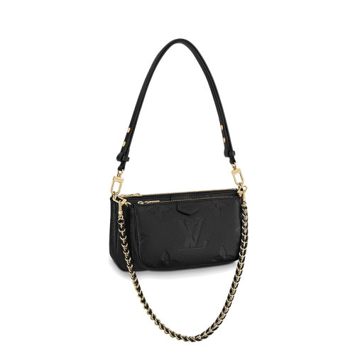 Louis Vuitton/路易威登  Multi Pochette系列 女士黑色徽標(biāo)壓紋粒面小牛皮可調(diào)節(jié)肩帶鏈條單肩手拿包M80399