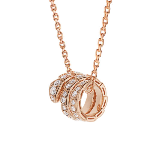 BVLGARI/寶格麗 SERPENTI SCAGLIE系列 18K金玫瑰金鑲有密釘鉆石Viper項鏈 357795