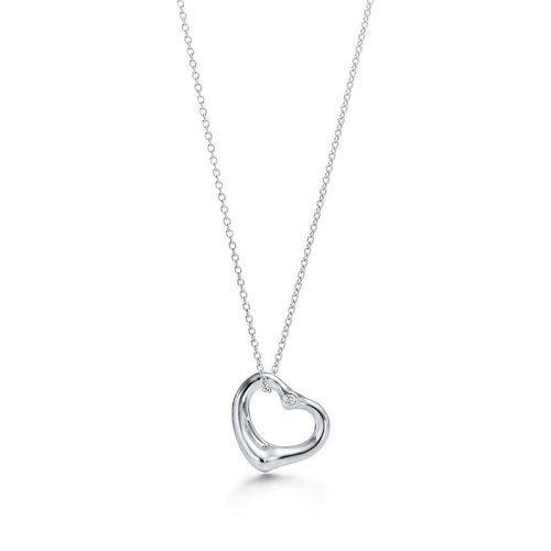 Tiffany & Co./蒂芙尼  Elsa Peretti? Open Heart系列925銀鑲嵌鉆石鏤空心形吊墜項鏈 18967359