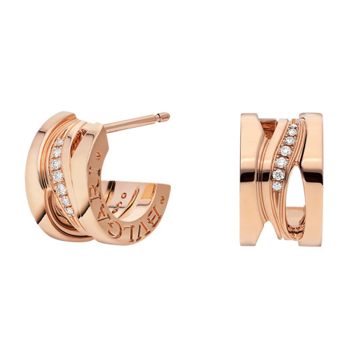 BVLGARI/寶格麗 B.ZERO1系列Design Legend 18K金玫瑰金螺旋形鋪鑲鉆石耳環 356131