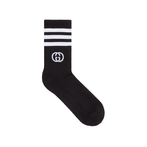 GUCCI/古馳 22年秋冬新款 adidas聯名系列 女士黑色/白色混紡毛圈棉布中筒襪6918684G2931077