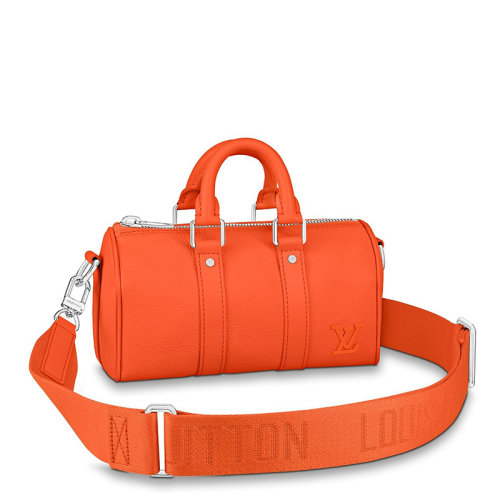 Louis Vuitton/路易威登 22春夏新款KEEPALL XS系列 男士橙色牛皮革徽標銀扣配可拆卸肩帶單肩斜挎手提包M81004