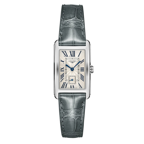 LONGINES/浪琴  黛綽維納系列 長(zhǎng)方形石英表精鋼表殼灰色鱷魚(yú)皮表帶男女同款表23.3 x 37 毫米L5.512.4.71.3