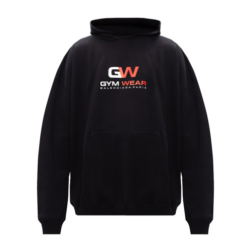 Balenciaga/巴黎世家 男士黑色棉質GW字母LOGO印花羅紋長袖連帽衛衣 620973-TIVD4-1000