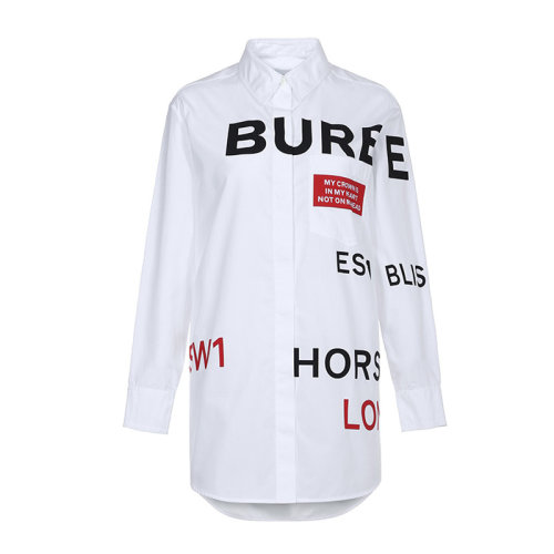 BURBERRY/博柏利 Horseferry印花棉質寬松女士長袖襯衫80156371