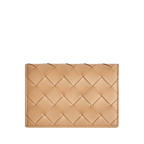 Bottega Veneta/葆蝶家 22春夏新款 女士杏仁色Intrecciato編織皮革卡包名片夾593115VCPP32700