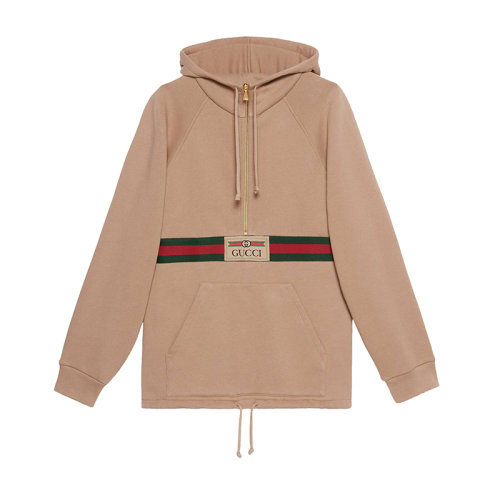 GUCCI/古馳  21早春新款女士米色大拉鏈純棉連帽衛(wèi)衣 644656XJC3W2603