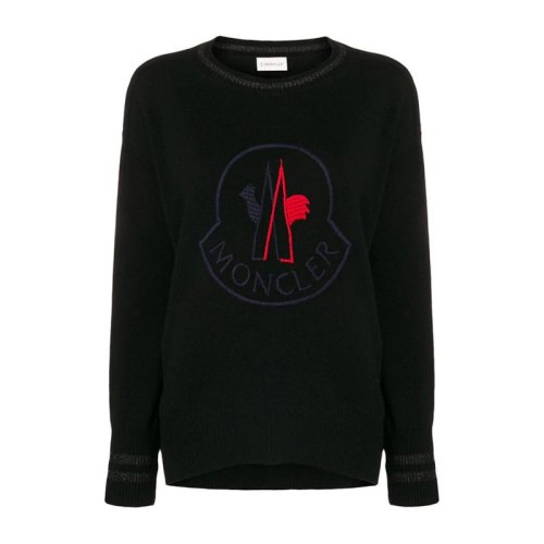Moncler/蒙克萊  女士羊毛羊絨混紡LOGO胸標時尚休閑圓領針織衫毛衣