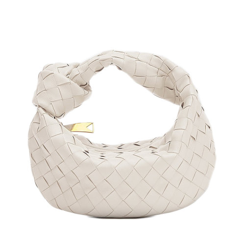 Bottega Veneta/葆蝶家 JODIE系列 女士白色迷你牛皮小羊皮打結腋下包羊角包單肩包651876VCPP59143