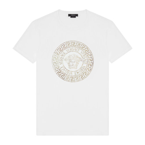 VERSACE/范思哲 男士黑色棉質經典字母徽標美杜莎頭像裝飾T恤圓領上衣短袖T恤 1001619-1A01263-1B000