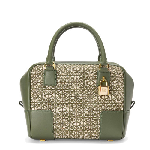 LOEWE/羅意威  Amazona 19系列 女士鱷梨綠提花刺繡綠色小牛皮金屬掛鎖手提單肩包0010623338