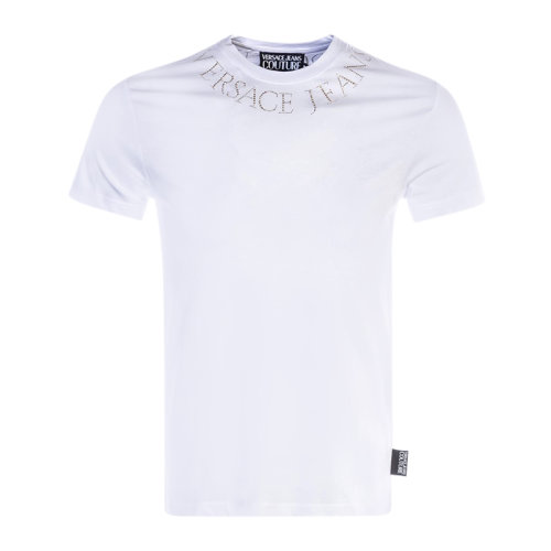 VERSACE JEANS/范思哲牛仔 男士白色棉質(zhì)經(jīng)典字母徽標裝飾圓領(lǐng)短袖T恤 B3GUA7KC-36598-003