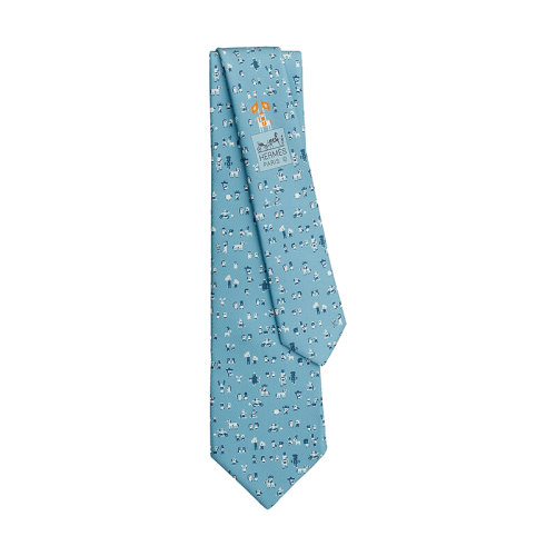 HERMES/愛馬仕 22年早春新款 Tie 7福寶派對系列 男士瀉湖藍/海軍藍/白色桑蠶絲領帶H006249T09
