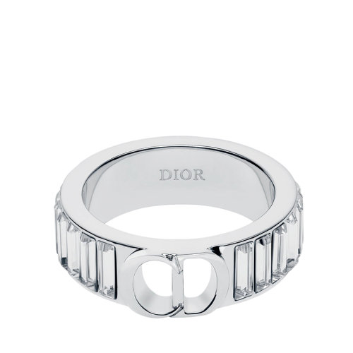 DIOR/迪奧 CD ICON系列 男士銀色飾面黃銅白色仿水晶點綴戒指指環R1134HOMMT_D001
