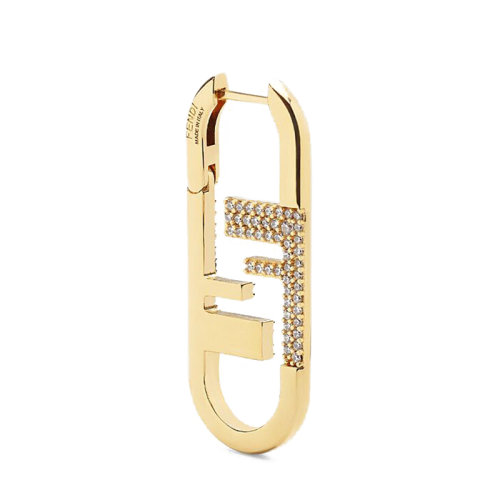 FENDI/芬迪  O’LOCK系列 小號(hào)金色金屬Fendi O'Lock鏤空?qǐng)D案白色水晶橢圓形耳環(huán)8AH290A44GF089U
