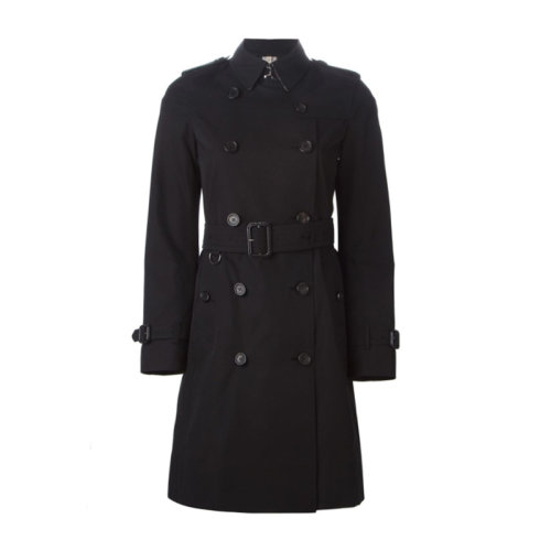 Burberry/博柏利  女裝 服裝 肯辛頓系列 女士黑色棉質長款風衣 女士大衣