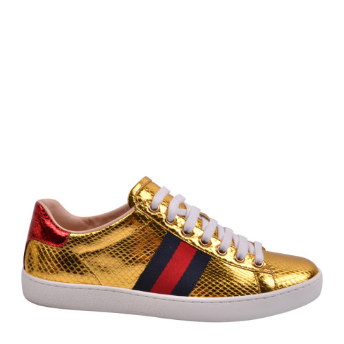 GUCCI/古馳 女鞋女士休閑運動鞋 經(jīng)典款式限量金色蛇紋亮面 387993E9W70    bh