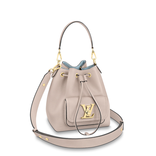 Louis Vuitton/路易威登 22春夏新款SEAU LOCKME系列 女士灰褐色粒面小牛皮金扣可調節肩帶單肩斜挎手提抽繩水桶包M57688