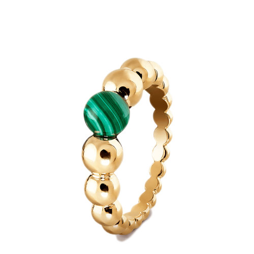 Van Cleef & Arpels/梵克雅寶 經典Perlée couleurs variation系列 18K金白金圓形孔雀石戒指指環VCARO5M200