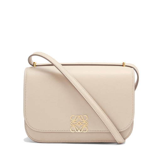 LOEWE/羅意威 Goya系列 女士小號(hào)幽靈白色小牛皮金色金屬徽標(biāo)點(diǎn)綴單肩斜挎包0010640597