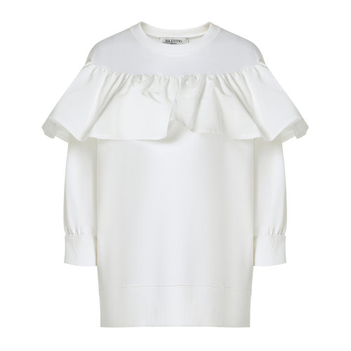 Valentino/華倫天奴 白色 女士荷葉擺設計長袖衛衣 TB0MF05V5H50BO 2020年春夏
