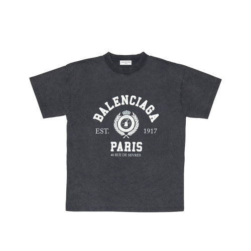 Balenciaga/巴黎世家 22年早春新款 COLLEGE 1917系列 女士黑色純棉復古平紋面料中等剪裁短袖T恤612965TMV981000