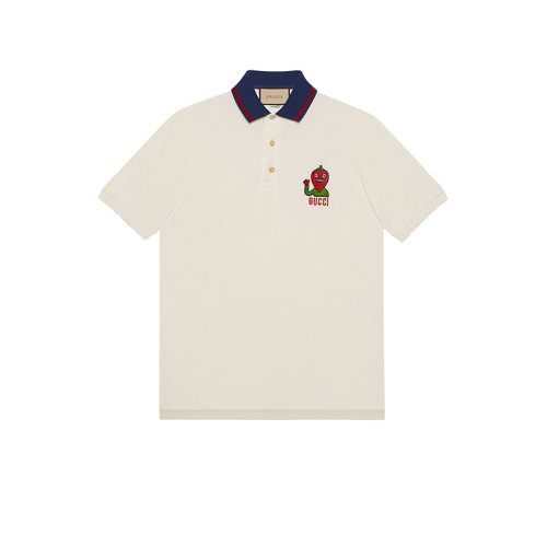 GUCCI/古馳 22秋冬新款 男士白色棉/氨綸混紡草莓貼飾POLO杉700272XJEMU9750