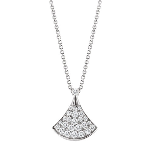 BVLGARI/寶格麗 經(jīng)典DIVAS’ DREAM系列 18K金白金鑲嵌鉆石扇形吊墜項鏈351099