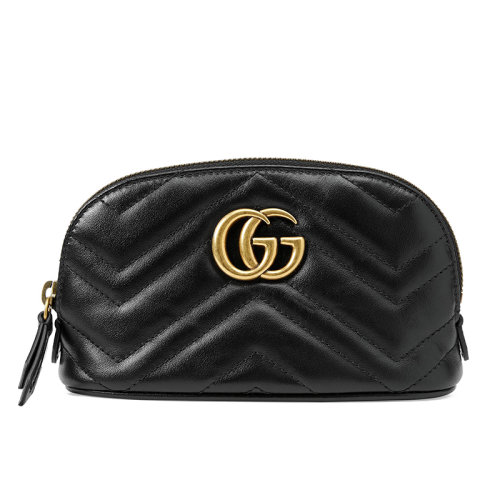 GUCCI/古馳 2020春夏新款 GG Marmont系列 女士黑色小牛皮Y型絎縫拼接GG標(biāo)志手拿包 625544DTDHT1000
