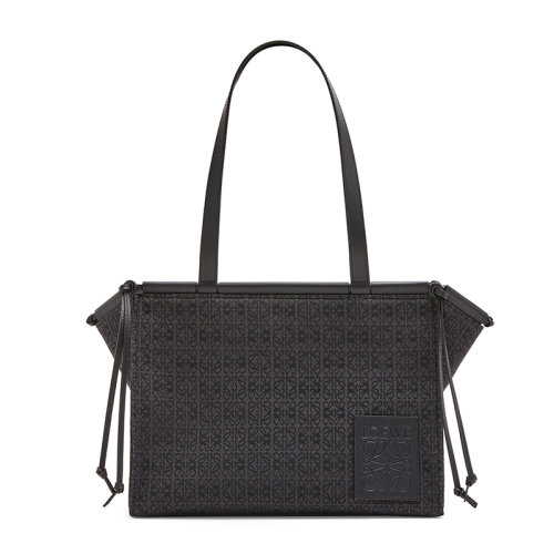 LOEWE/羅意威 20  Cushion Tote系列 女士小號無煙煤色/黑色徽標印花小牛皮單肩手提托特包0010592996